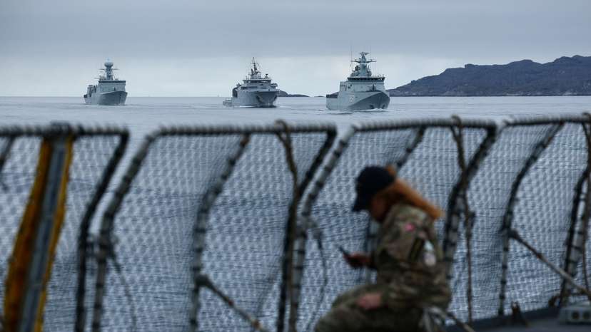 FILE PHOTO: The frigate Niels Juel sails off the coast of Greenland during military drills