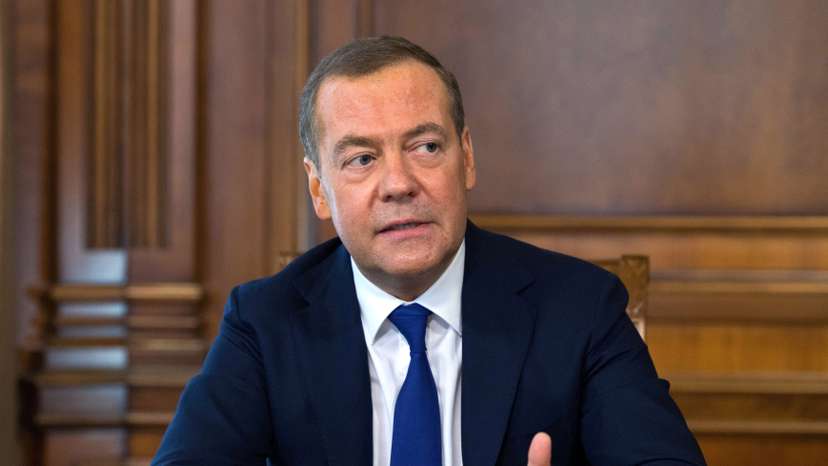 Deputy head of Russia's Security Council Medvedev gives interview outside Moscow
