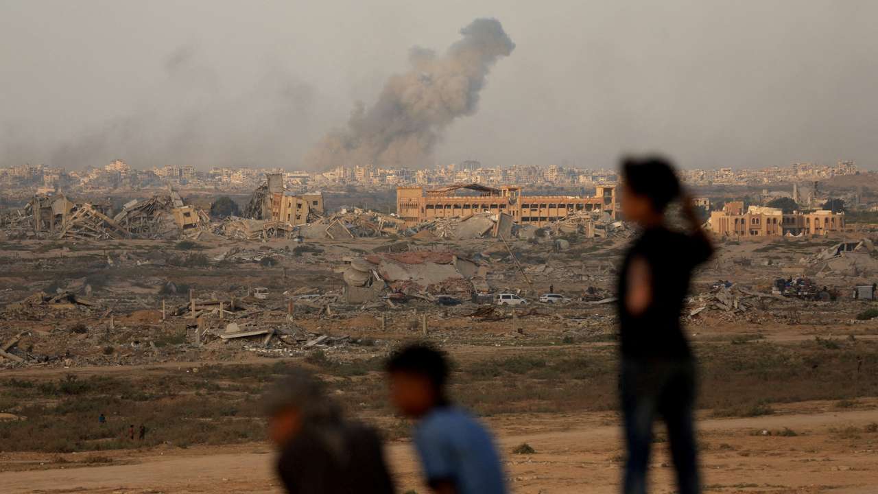 Smoke rises following an Israeli strike amid an Israeli operation, as seen from central Gaza Strip