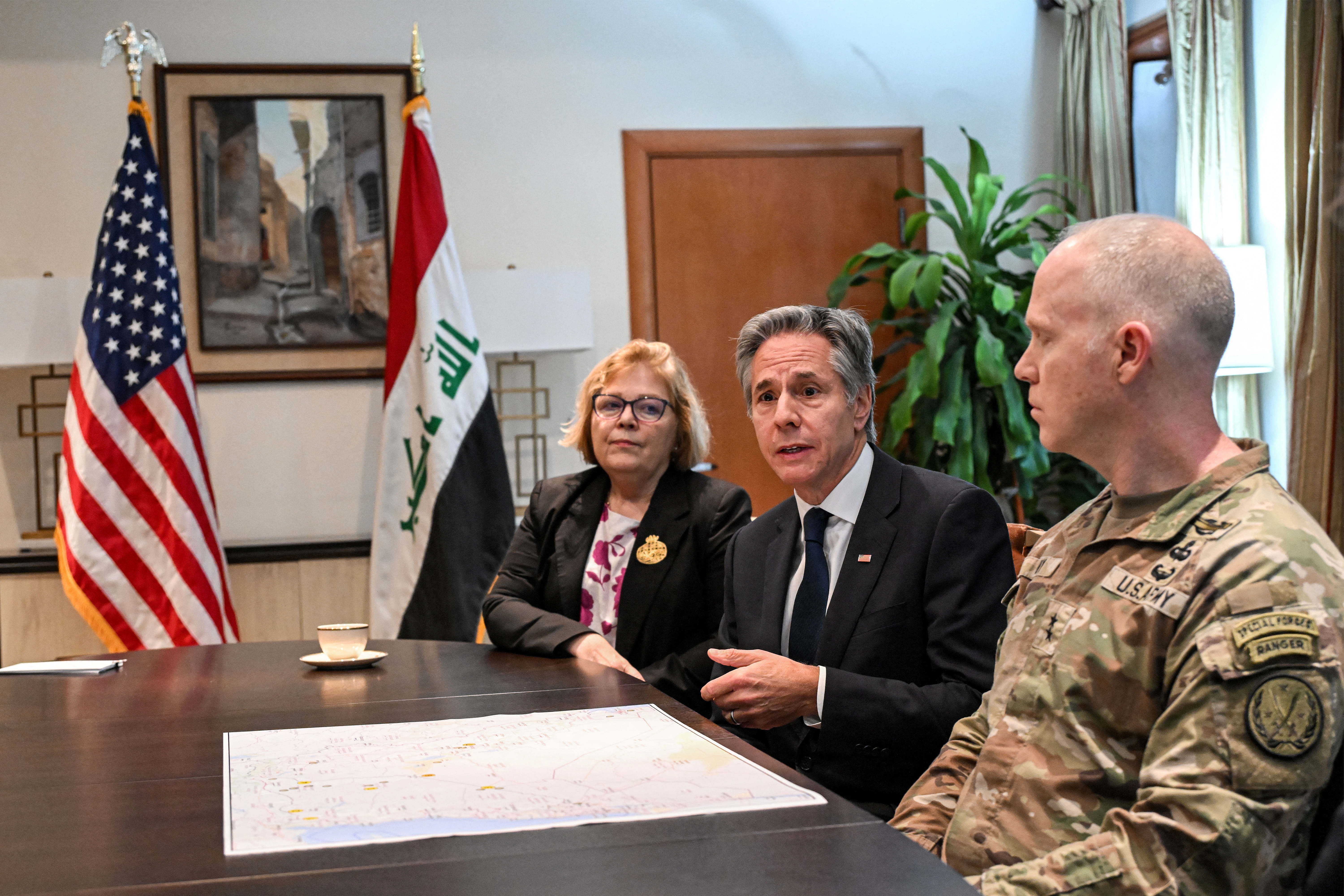 US Secretary of State Antony Blinken attends a briefing, in Baghdad