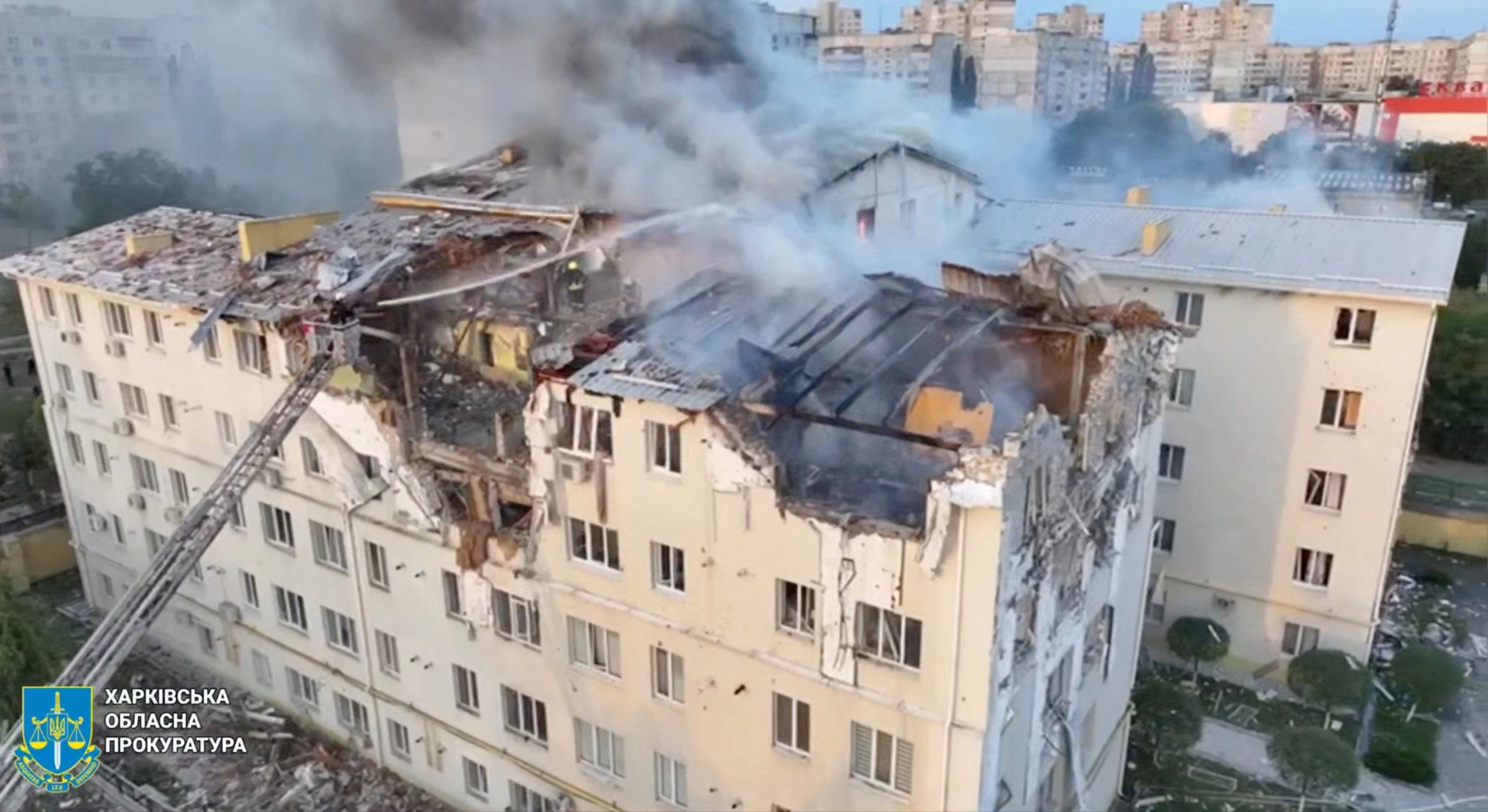 Aftermath of a Russian drone attack in Kharkiv