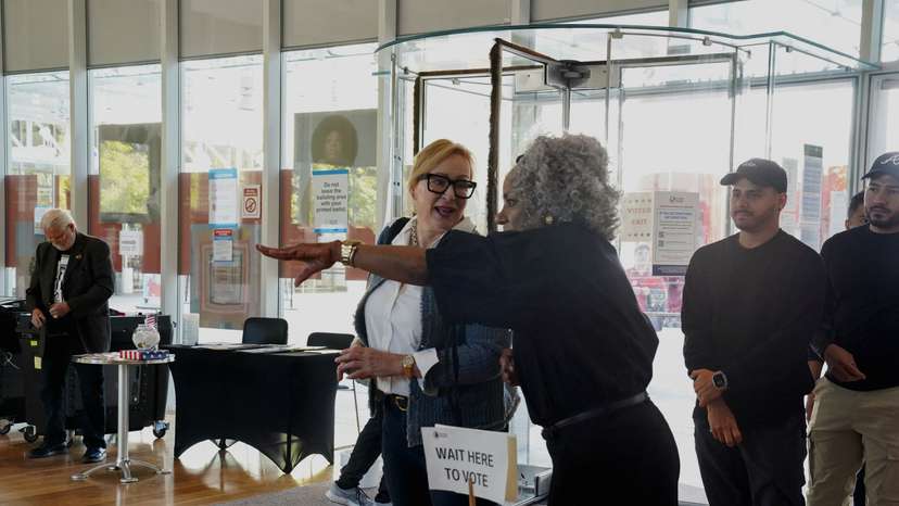 Voters line up to enter a polling station as Georgians turned out for early voting