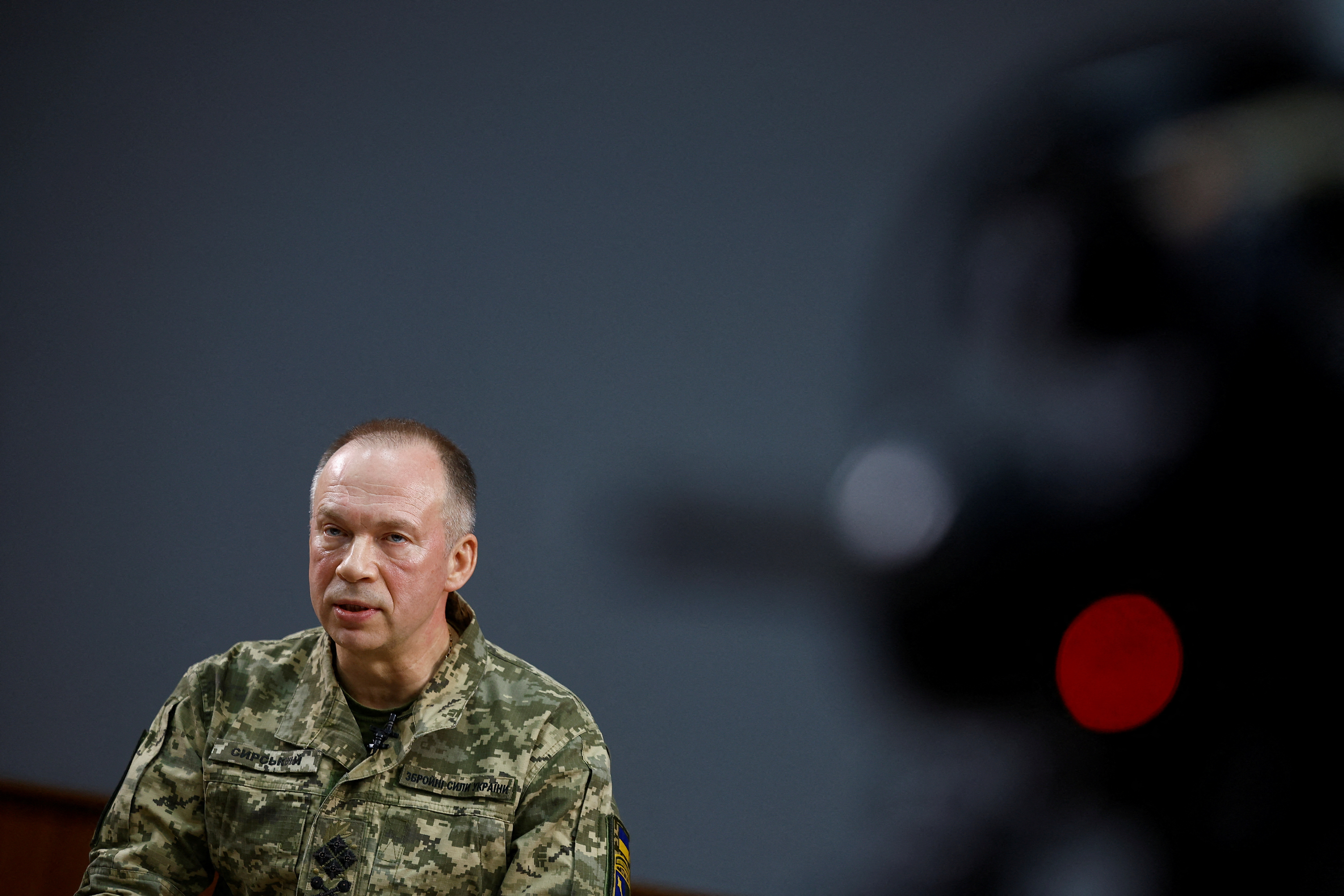 FILE PHOTO: Commander of the Ukrainian Ground Forces Syrskyi attends an in interview with Reuters in Kharkiv region