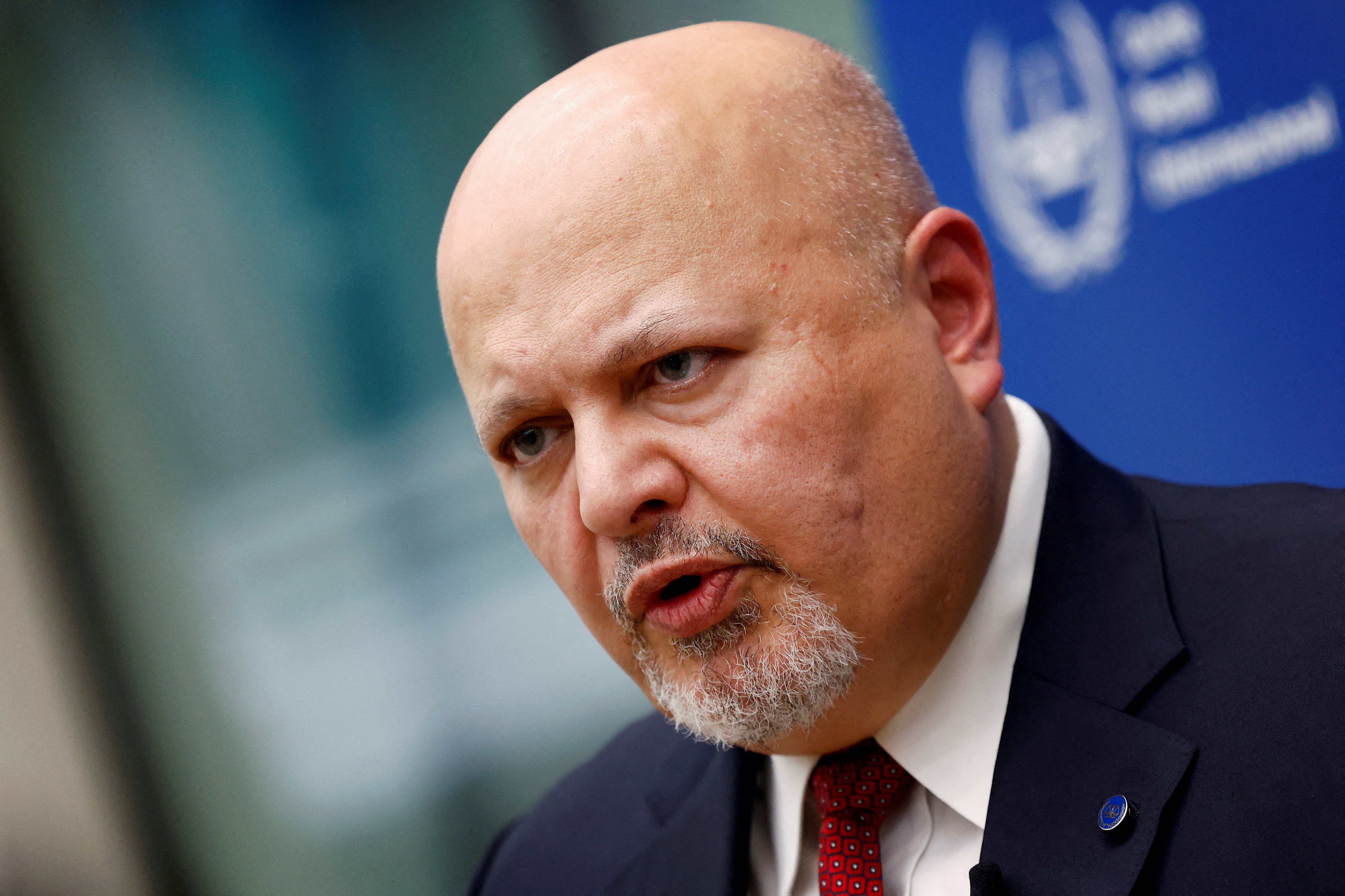 FILE PHOTO: FILE PHOTO: International Criminal Court Prosecutor Karim Khan speaks during an interview with Reuters