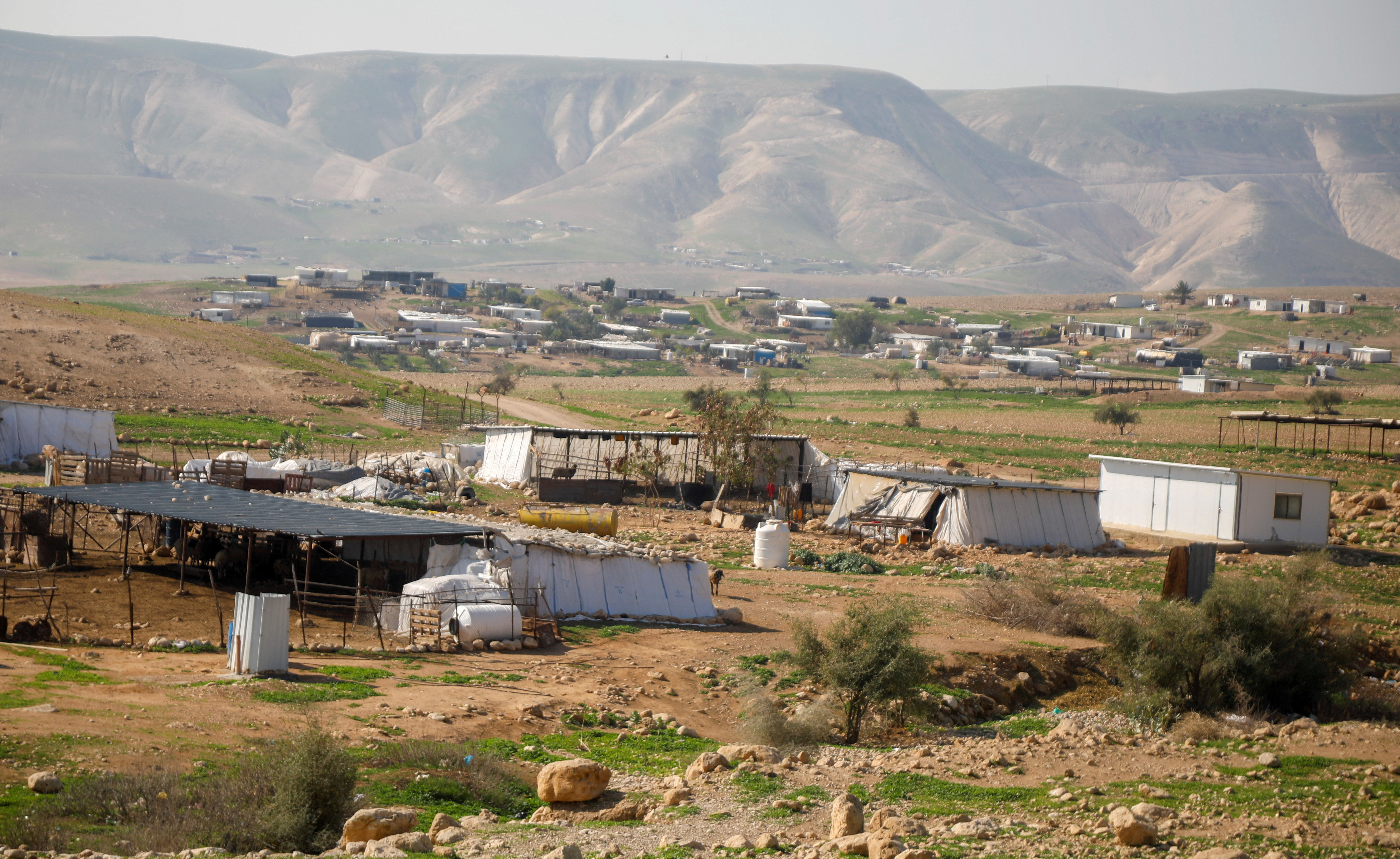 FILE PHOTO: A view shows a Palestinian Bedouin encampment in Jordan Valley in the Israeli-occupied West Bank