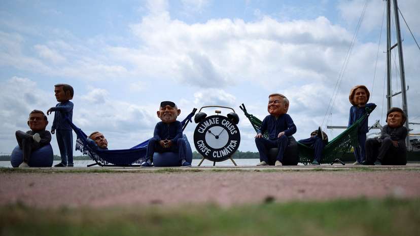 FILE PHOTO: Oxfam activists stage protest ahead of COP30 summit, in Belem