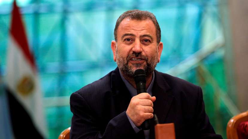 FILE PHOTO: Head of Hamas delegation Saleh al-Arouri speaks during a reconciliation deal signing ceremony in Cairo