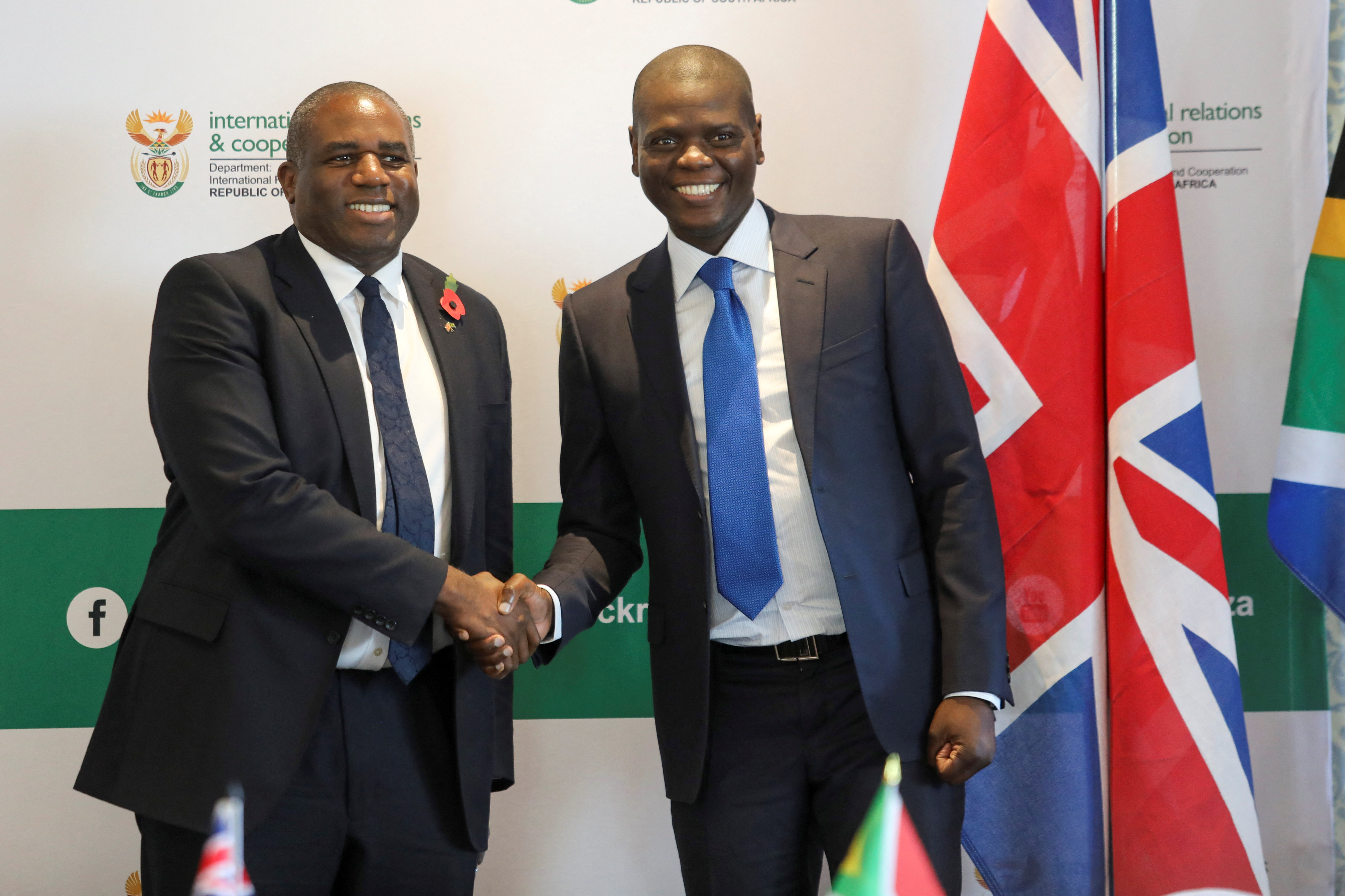 South Africa's Minister of International Relations and Cooperation Ronald Lamola meets with Britain's Foreign Secretary David Lammy in Cape Town