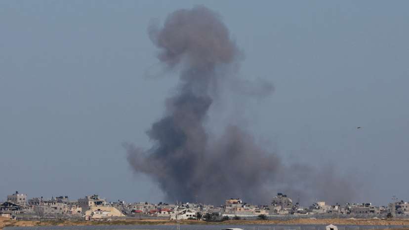 Smoke rises during an Israeli ground operation in Khan Younis, as seen from Rafah
