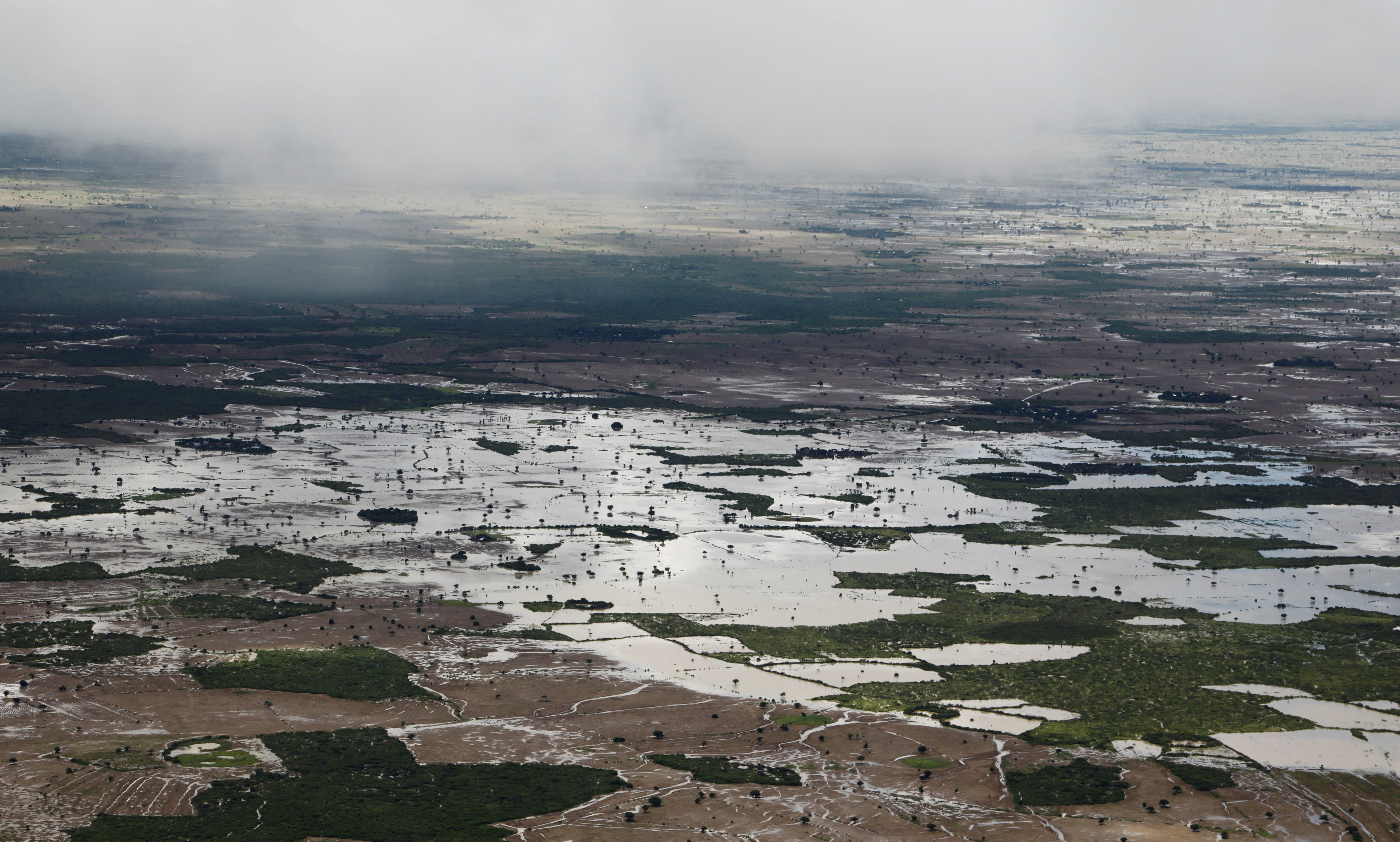 FILE PHOTO: Aerial view shows flooded fields following heavy rains in Baidoa