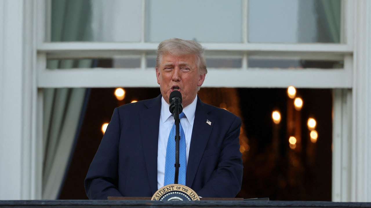 U.S. President Donald Trump attends a "Summer Soiree" held on the South Lawn of the White House in Washington