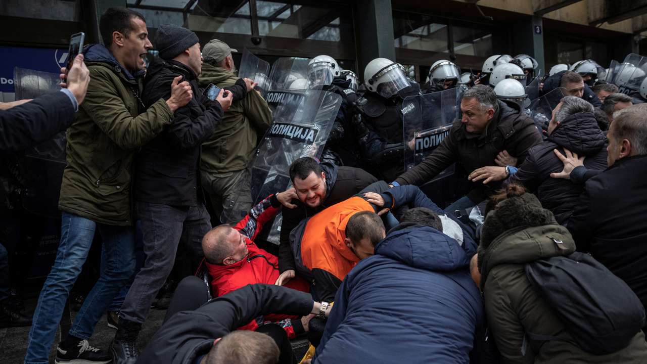 Serbian opposition and supporters protest over railway station roof collapse, in Novi Sad