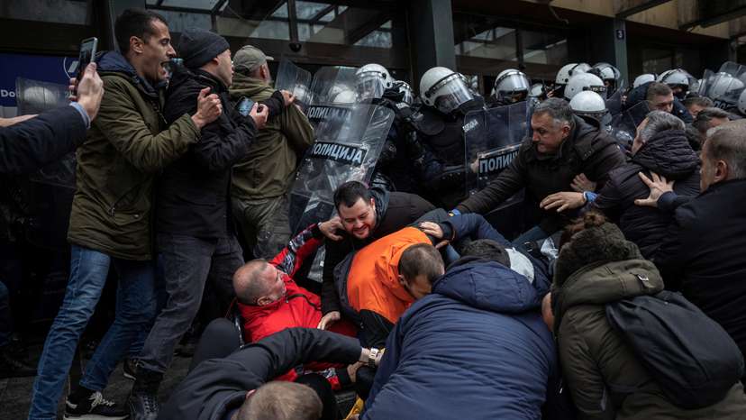 Serbian opposition and supporters protest over railway station roof collapse, in Novi Sad