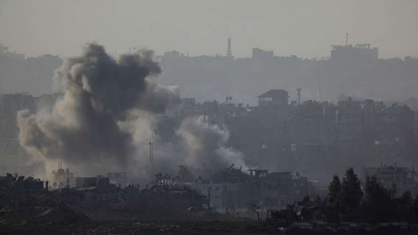Smoke rises after an Israeli air strike in north Gaza, as seen from southern Israel