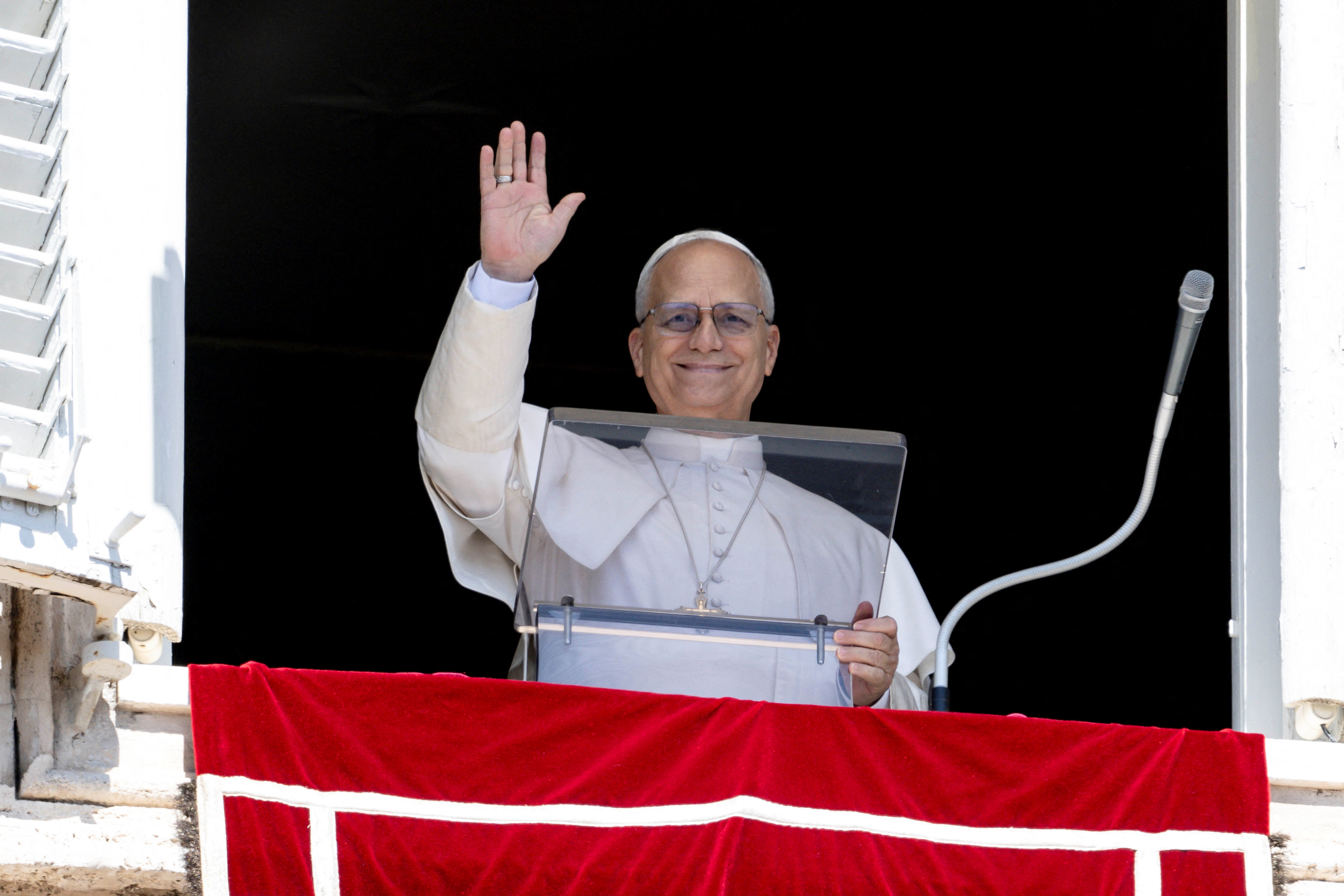 Pope Leo XIV leads the Angelus prayer at the Vatican