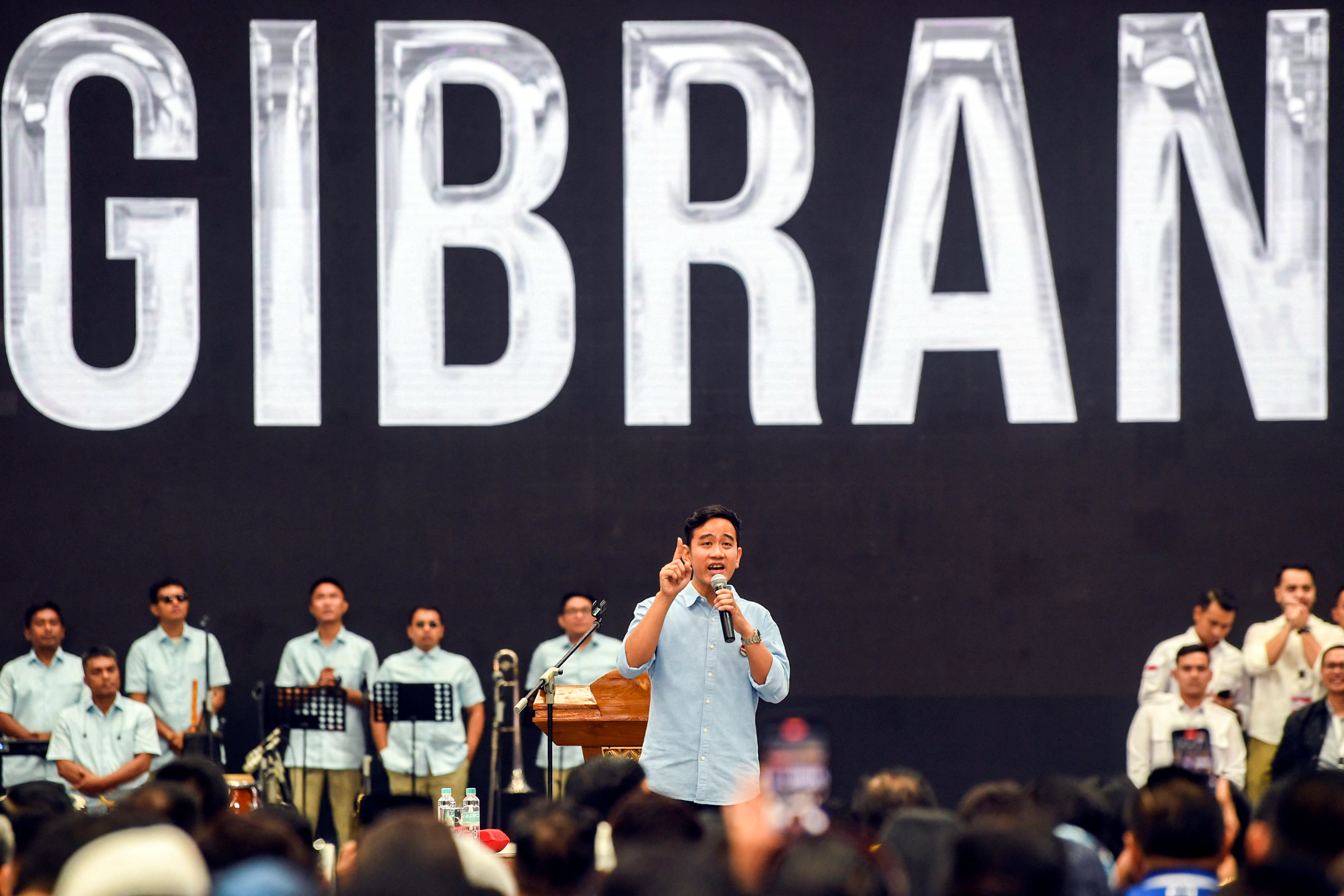 Gibran Rakabuming Raka, delivers his speech in Jakarta