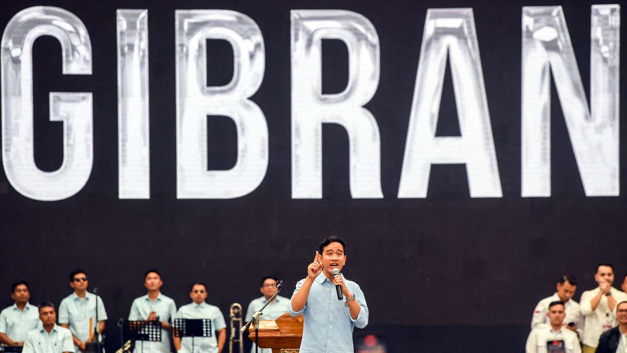 Gibran Rakabuming Raka, delivers his speech in Jakarta