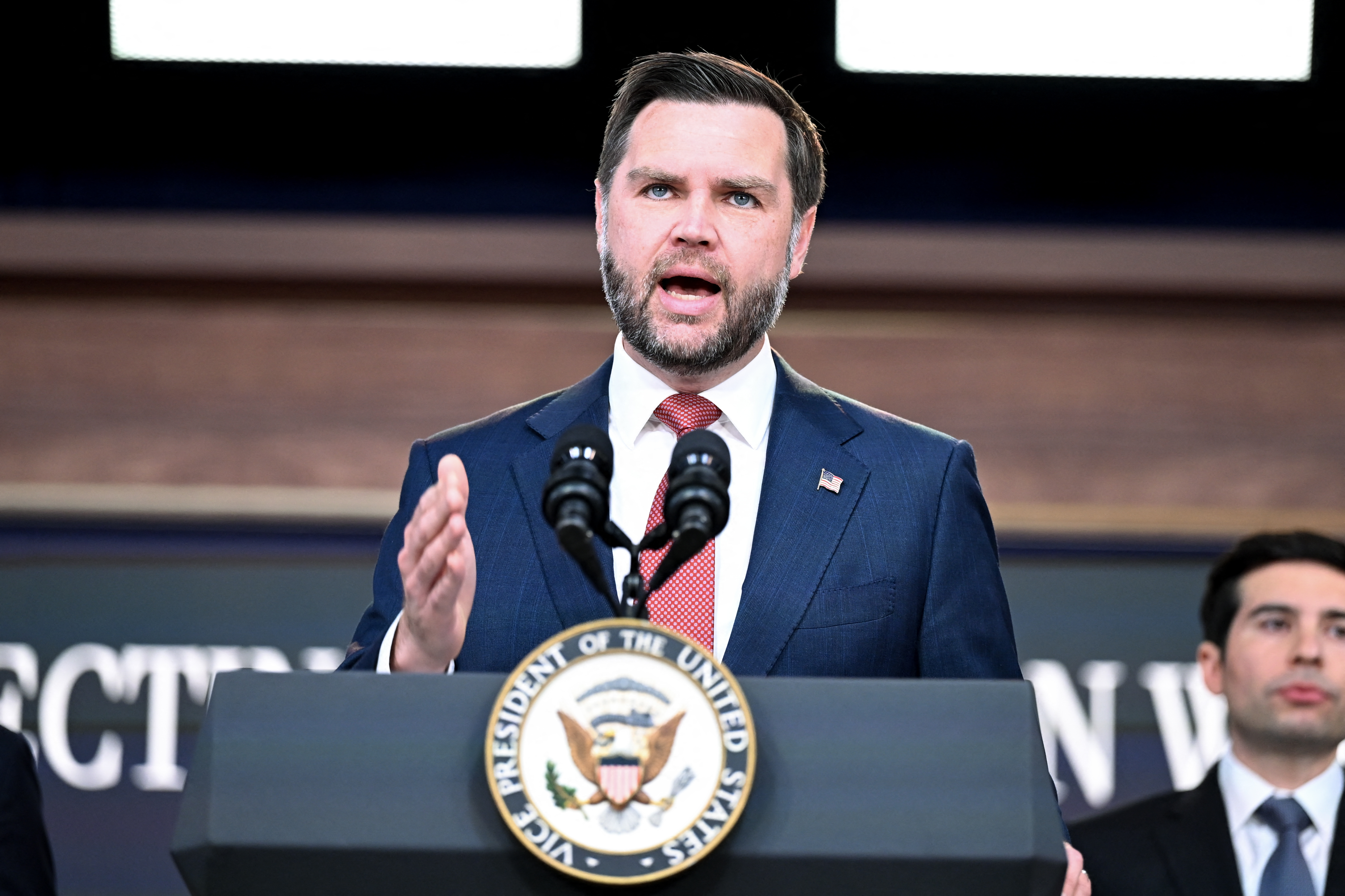 US Vice President JD Vance holds a press conference regarding H1B visa fraud