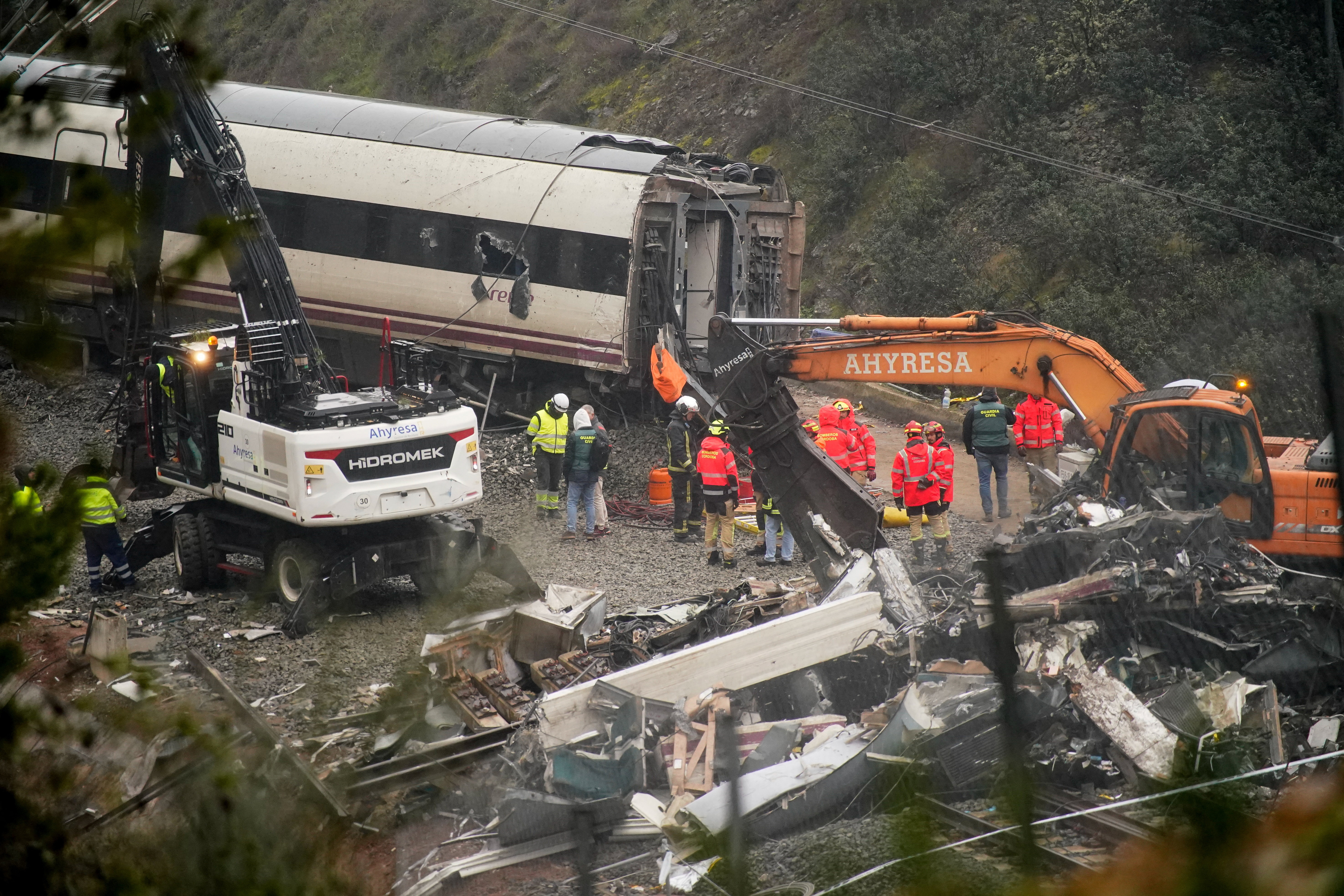 Aftermath of a crash of two high-speed trains in Spain