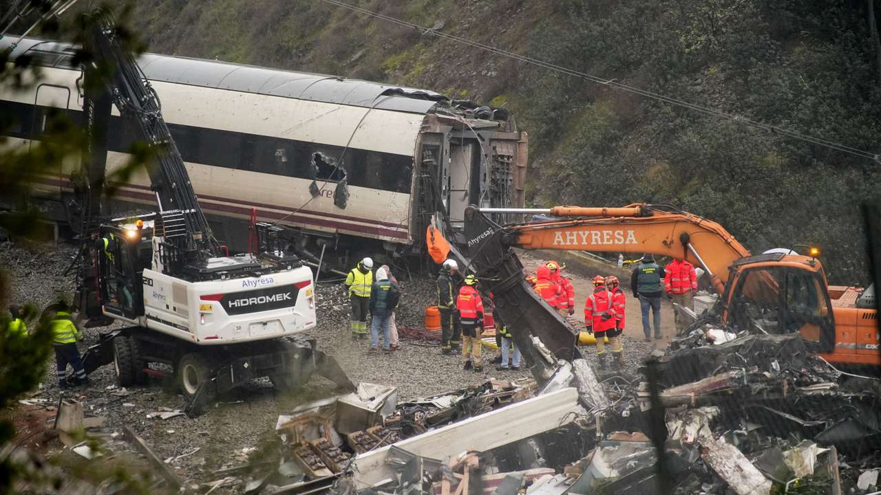 Aftermath of a crash of two high-speed trains in Spain