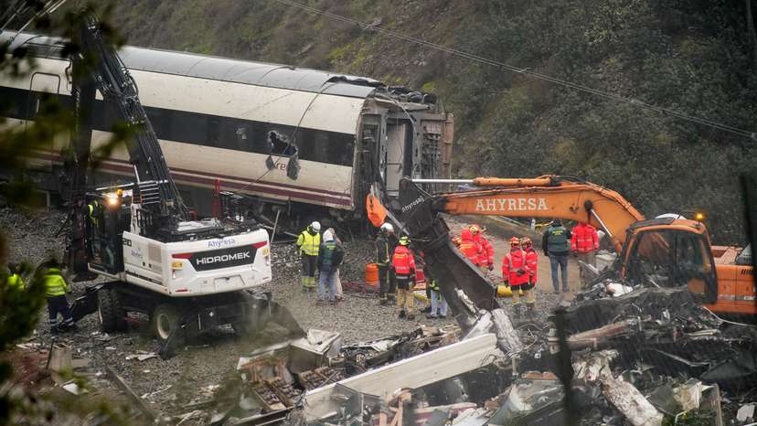 Aftermath of a crash of two high-speed trains in Spain