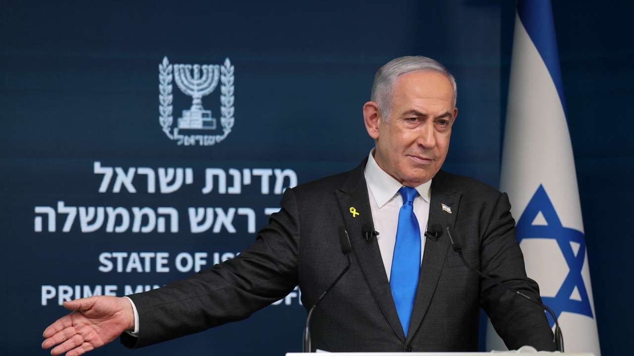 Israeli Prime Minister Benjamin Netanyahu attends press conference for international media in Jerusalem