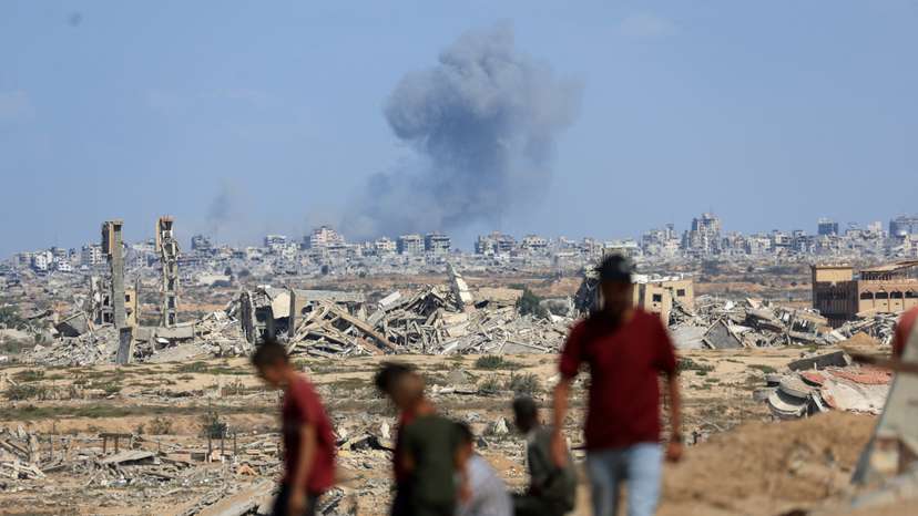 Smoke rises following explosions amid Israeli offensive in Gaza City, as seen from central Gaza Strip