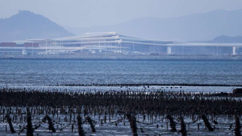 A new airport under construction in Xiamen, China as seen from Kinmen
