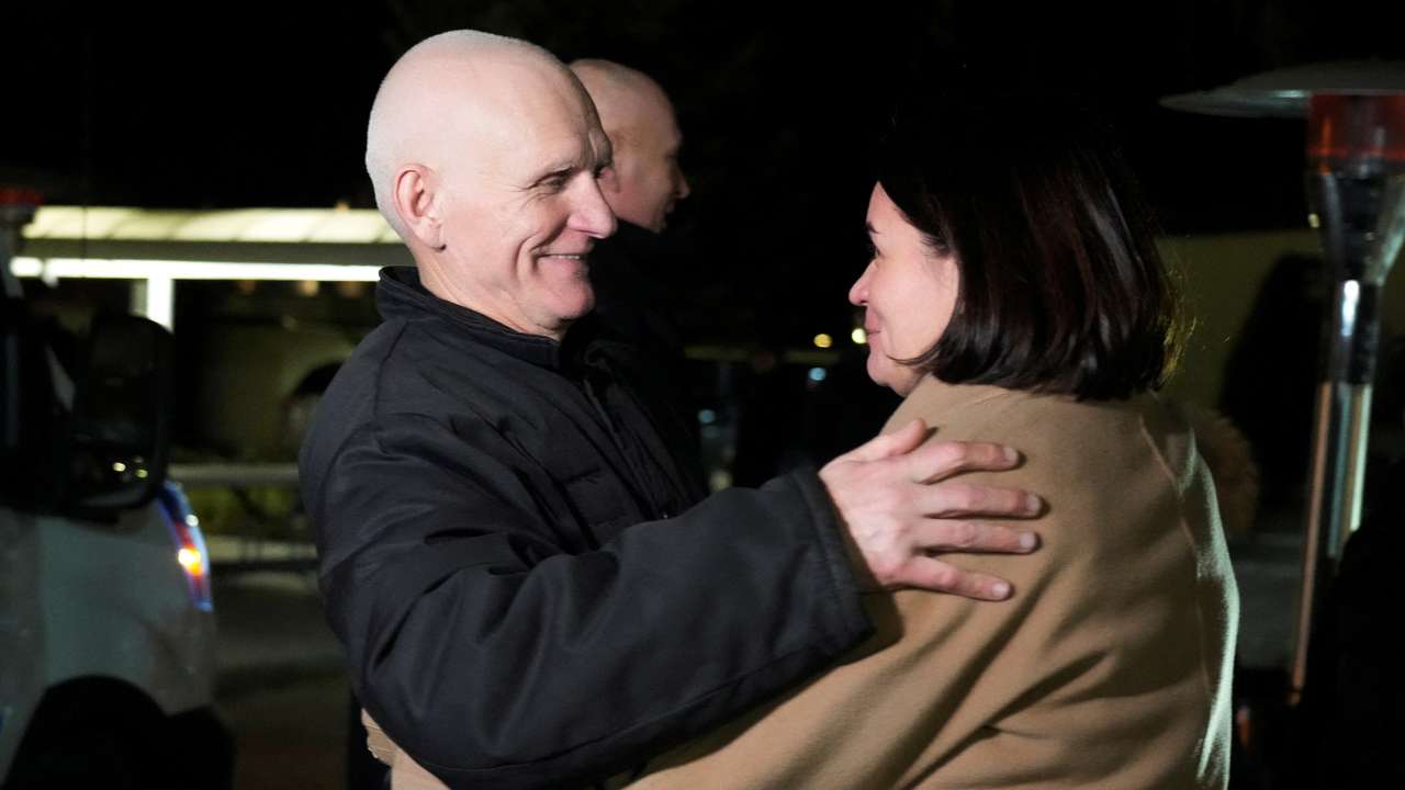 Prisoners released from Belarus arrive at the U.S. embassy in Vilnius