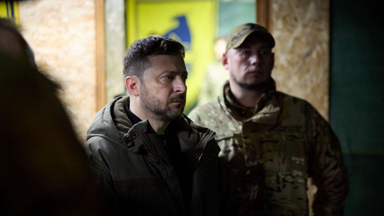Ukraine's President Zelenskiy visits a front line in Donetsk region