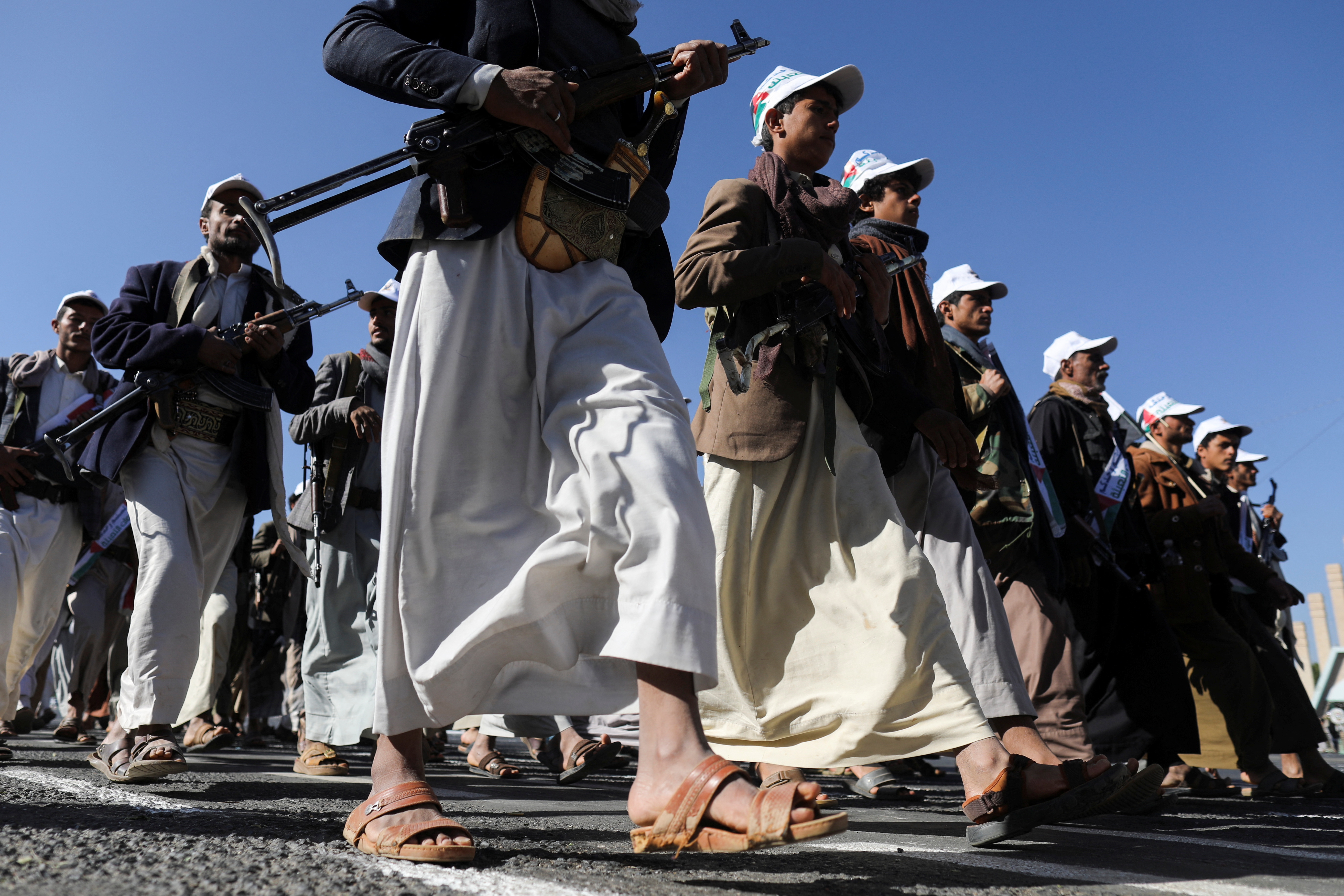 Parade for new recruits whom Houthis say to send to Gaza