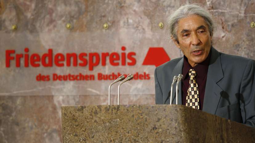 Algerian writer Boualem Sansal delivers his speech after receiving the Peace Prize of German book seller's association in Frankfurt