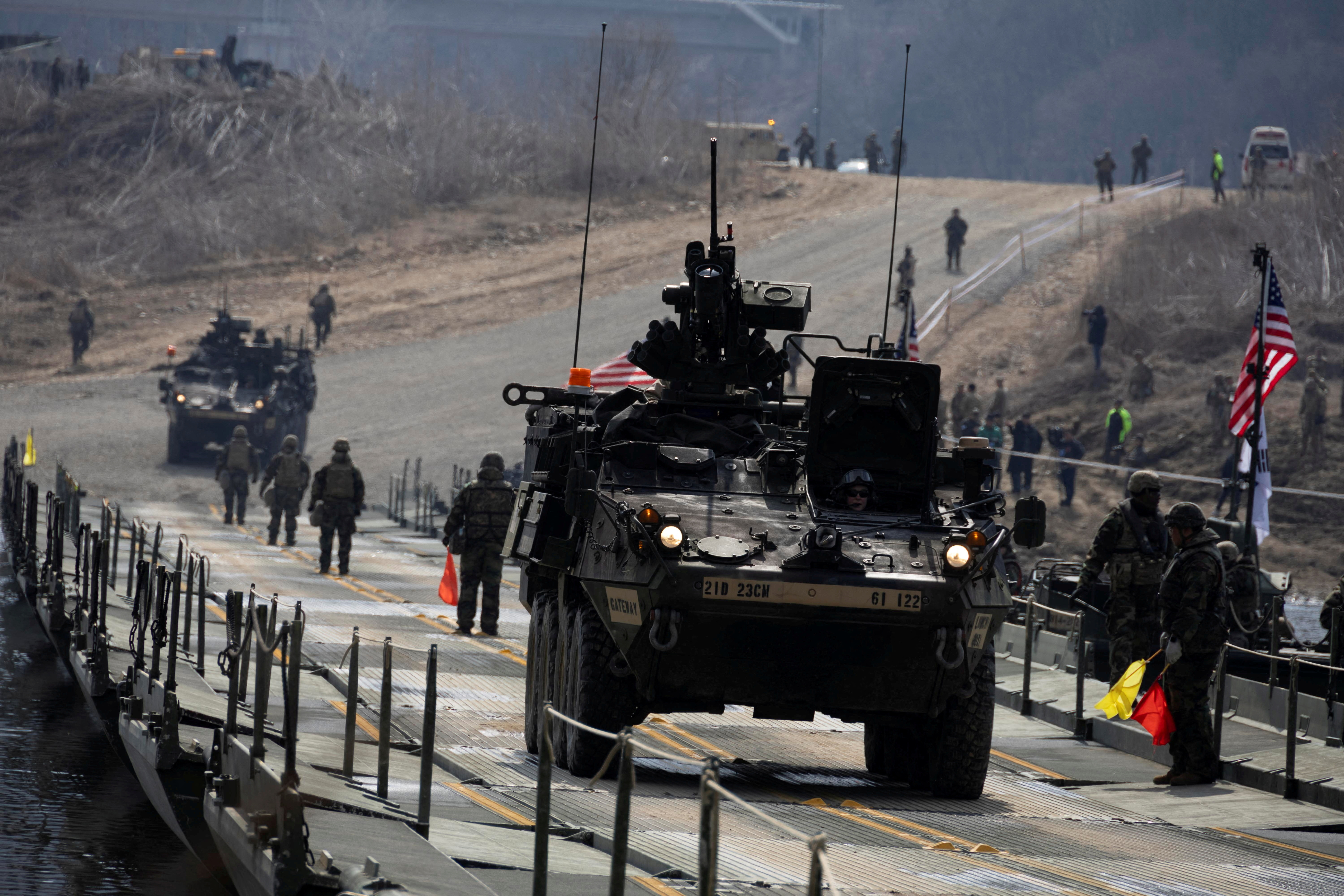 FILE PHOTO: South Korean and US soldiers conduct a joint river-crossing  exercise in Yeoncheon