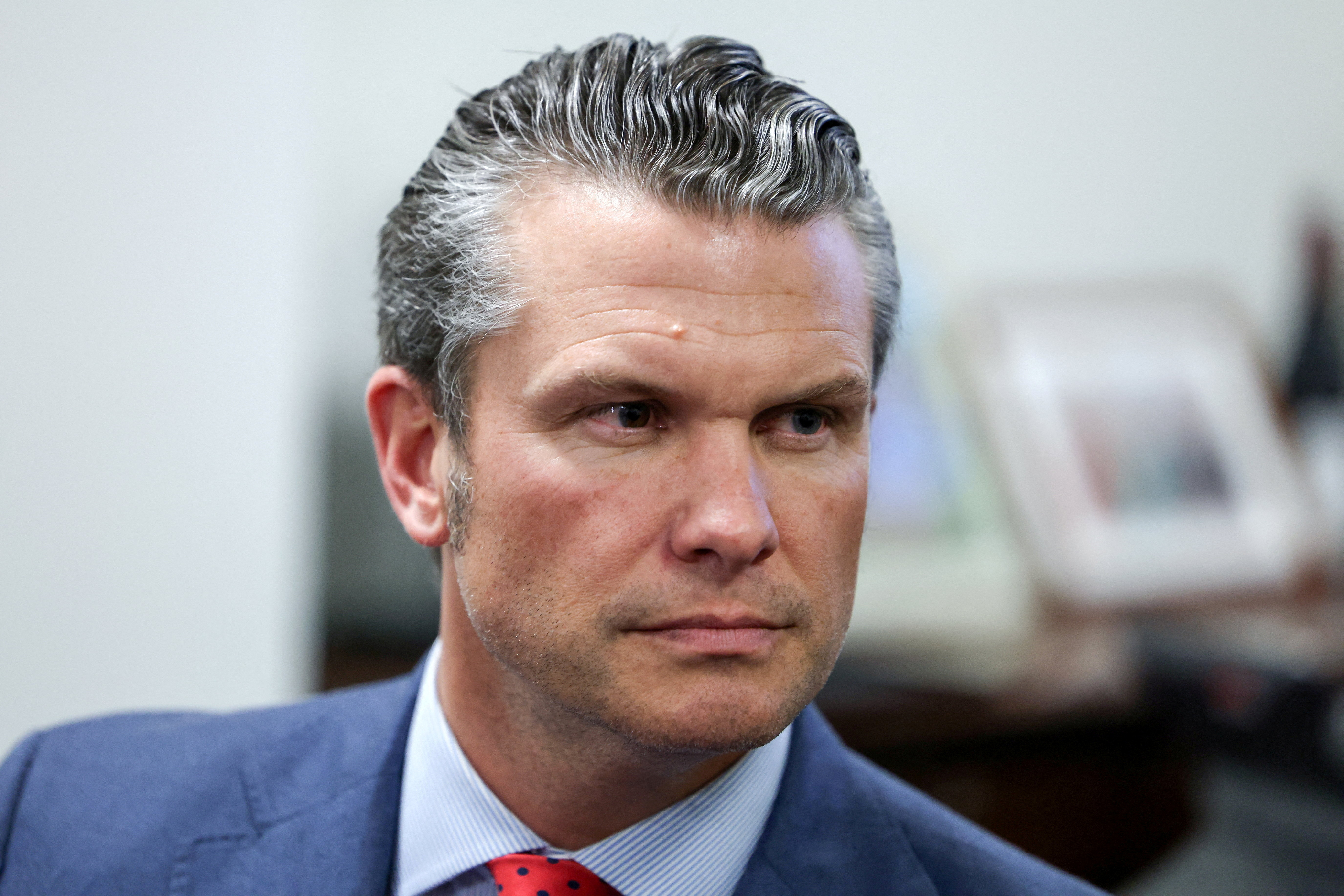 FILE PHOTO: Defense secretary nominee Pete Hegseth meets with Senator-elect Jim Banks (R-IN) on Capitol Hill in Washington
