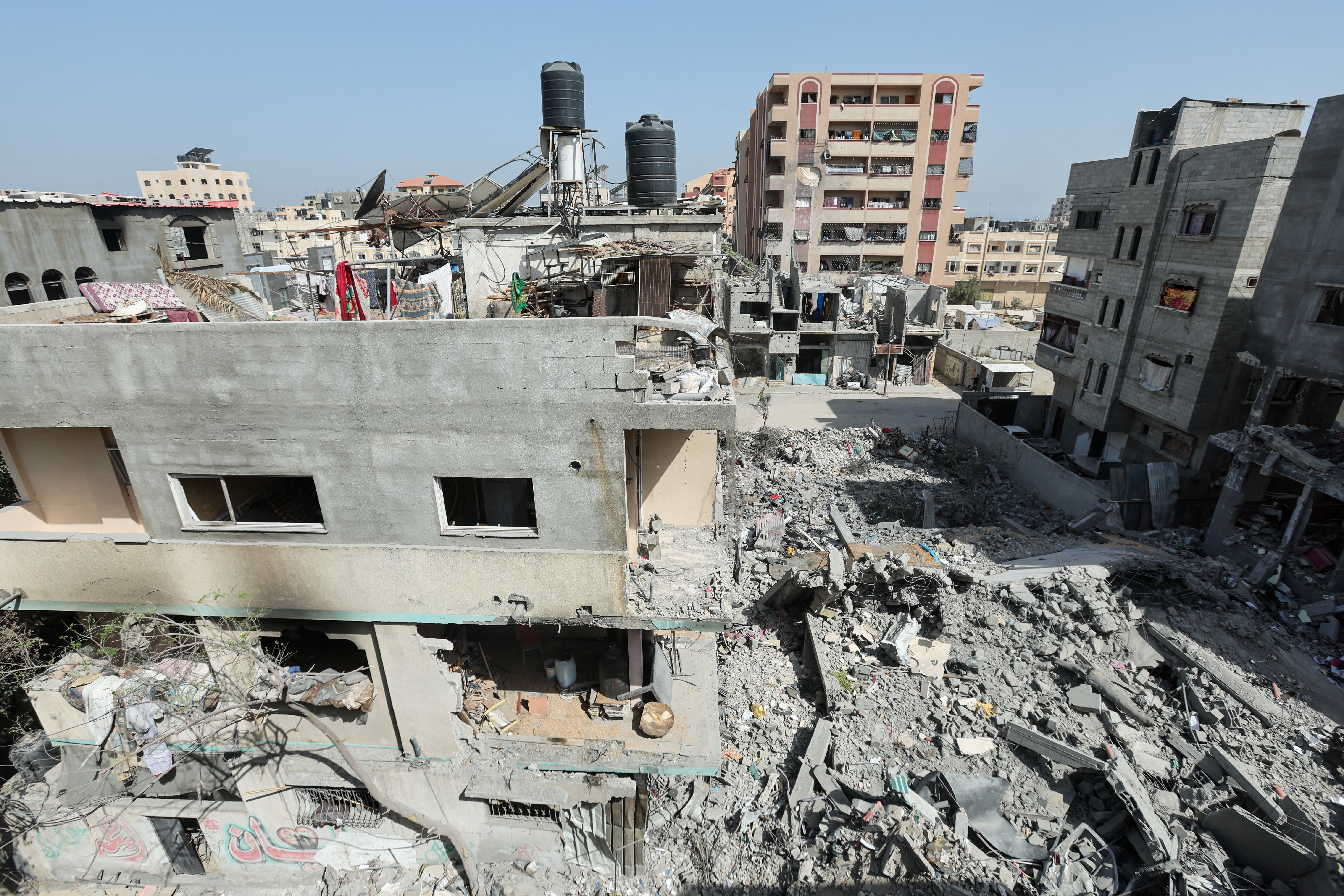 Aftermath of Israeli strikes at the area where Israeli hostages were rescued, at Nuseirat refugee camp