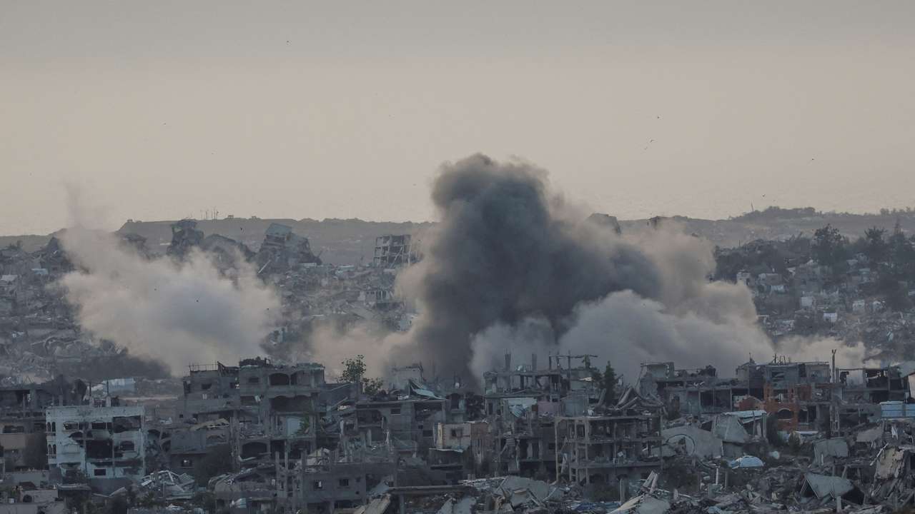 Smoke rises from Gaza following an explosion, as seen from Israel