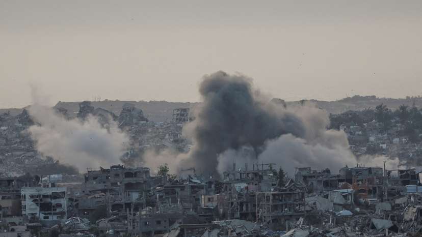 Smoke rises from Gaza following an explosion, as seen from Israel
