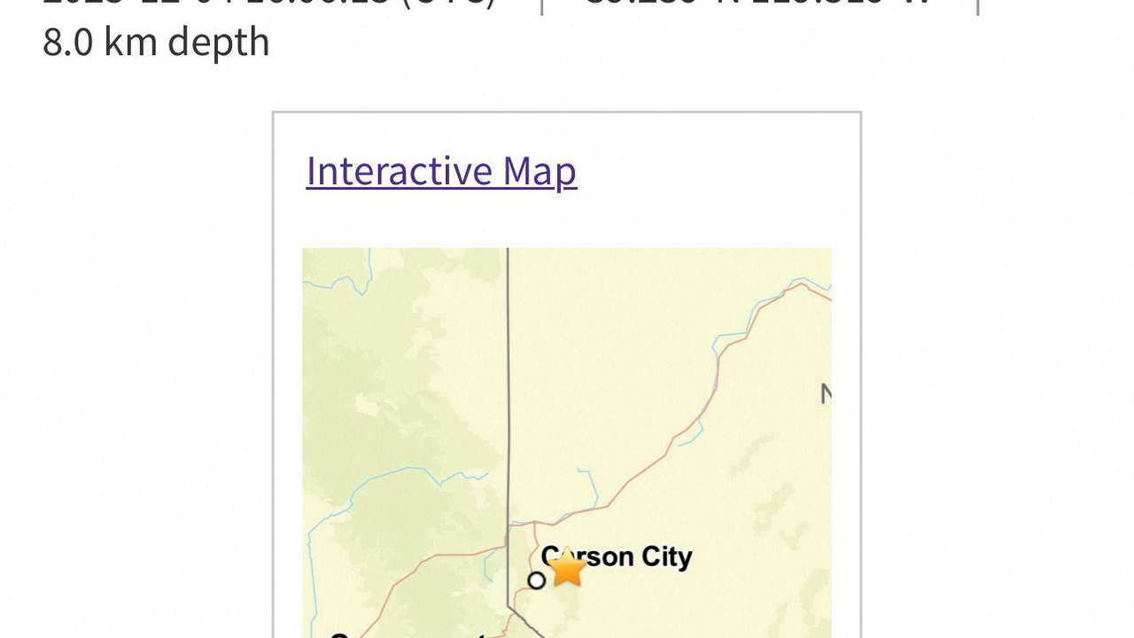 An earthquake alert on the USGS website, which was later described by the USGS as a false alarm