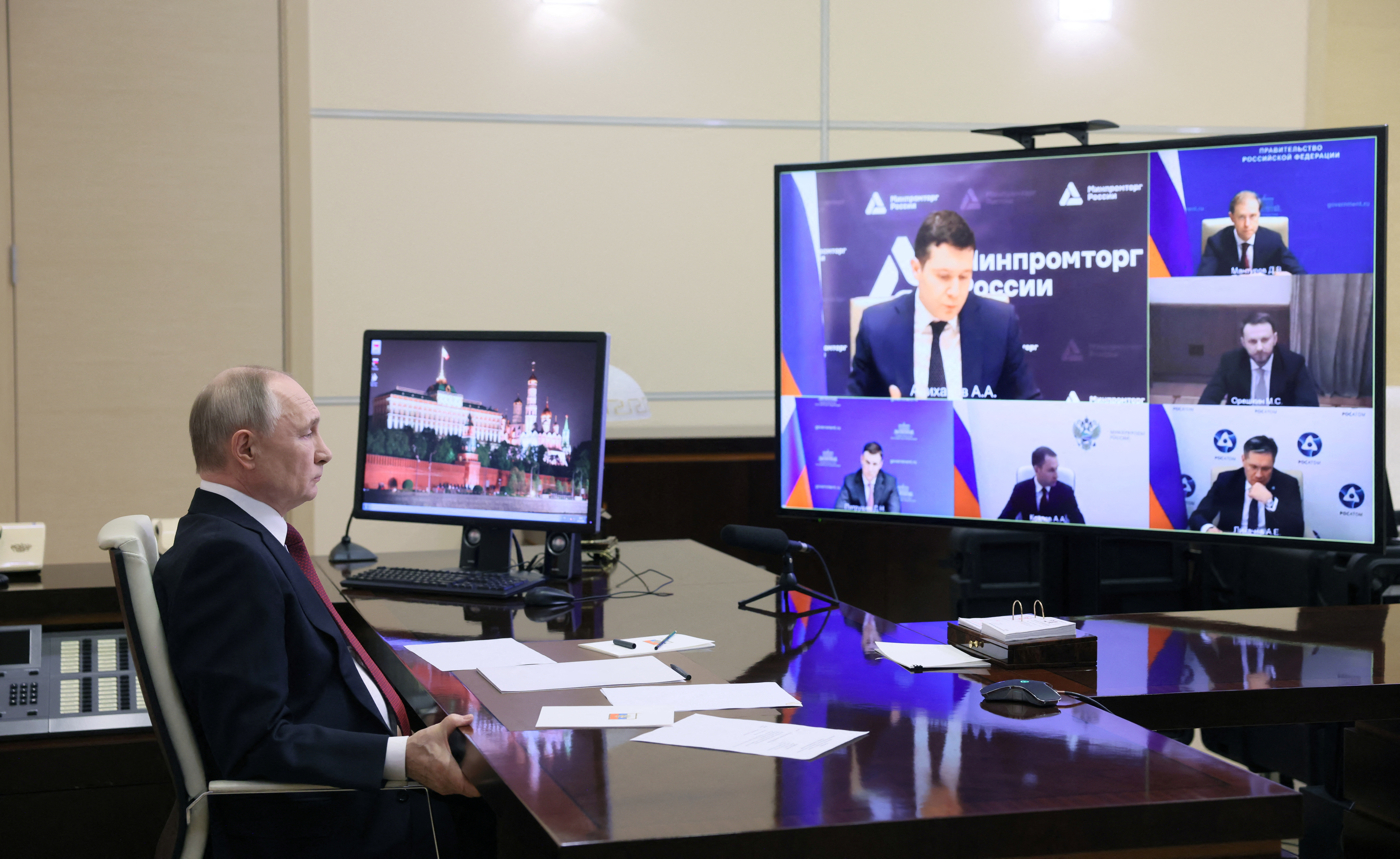 Russian President Putin chairs a meeting on rare earth metals outside Moscow