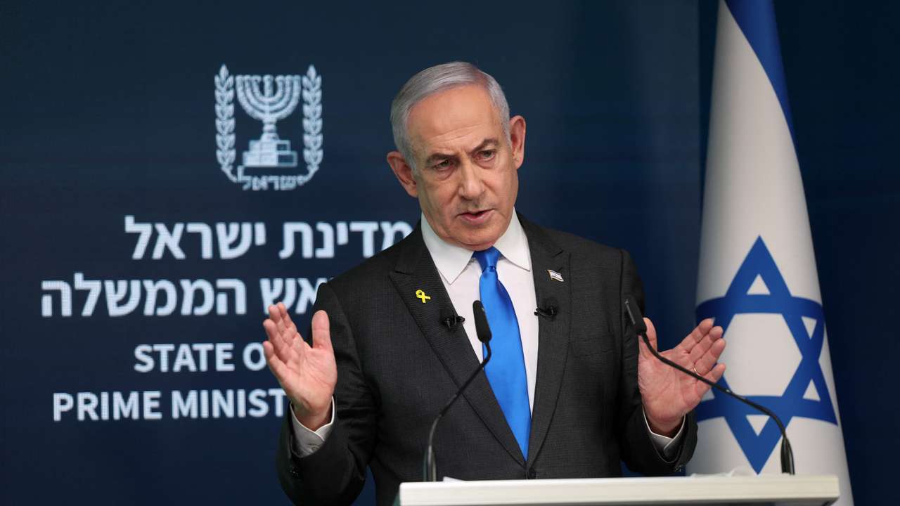 Israeli Prime Minister Benjamin Netanyahu attends press conference for international media in Jerusalem