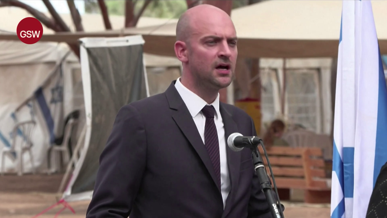 French Foreign Minister Jean-Noel Barrot at the ceremony to commemorate the October 7 Hamas attacks in southern Israel.