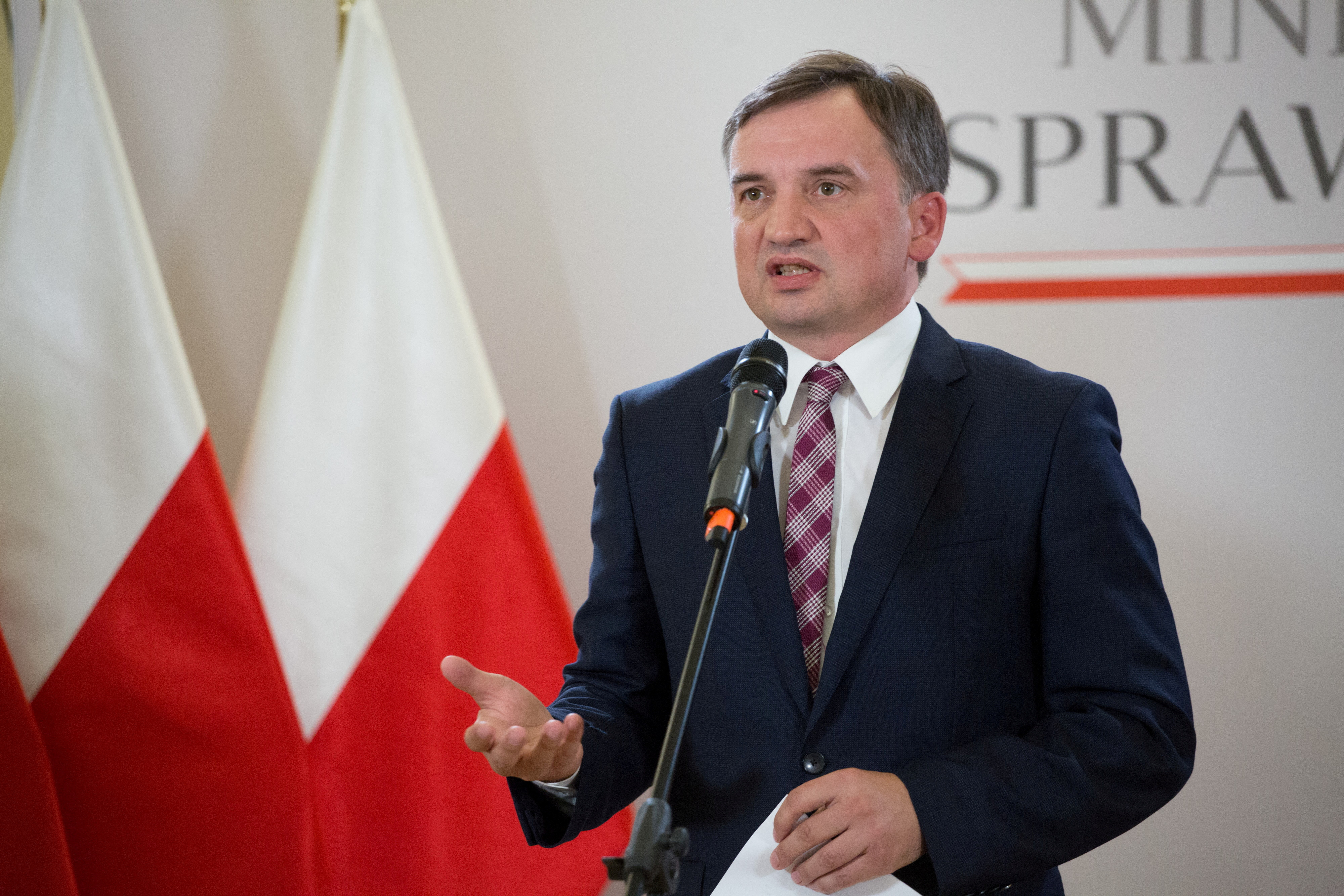 FILE PHOTO: Zbigniew Ziobro, who was Poland's justice minister at the time, attends a press conference in Warsaw