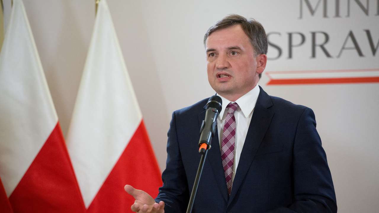 FILE PHOTO: Zbigniew Ziobro, who was Poland's justice minister at the time, attends a press conference in Warsaw