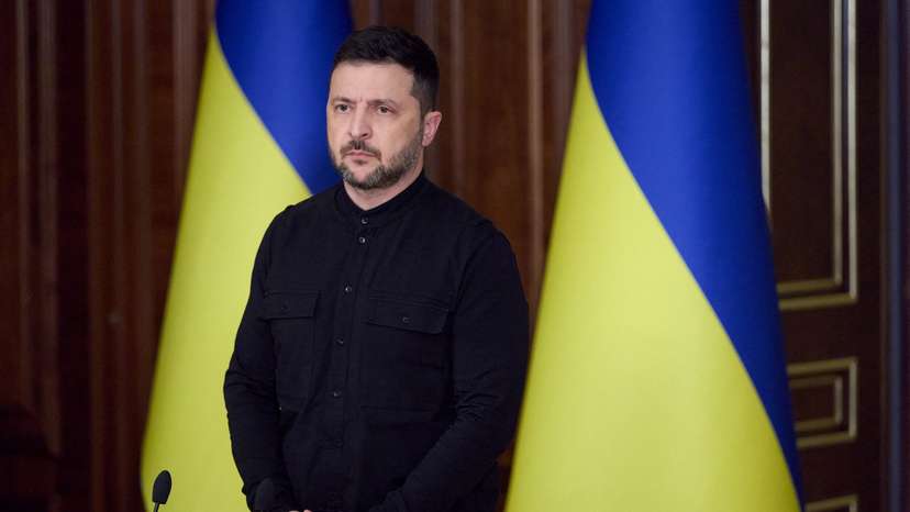 Ukraine's President Zelenskiy holds a news briefing in Kyiv