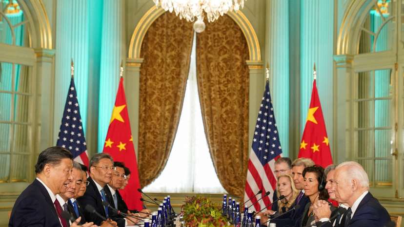 FILE PHOTO: U.S. President Joe Biden meets with Chinese President Xi Jinping on the sidelines of APEC summit, in Woodside