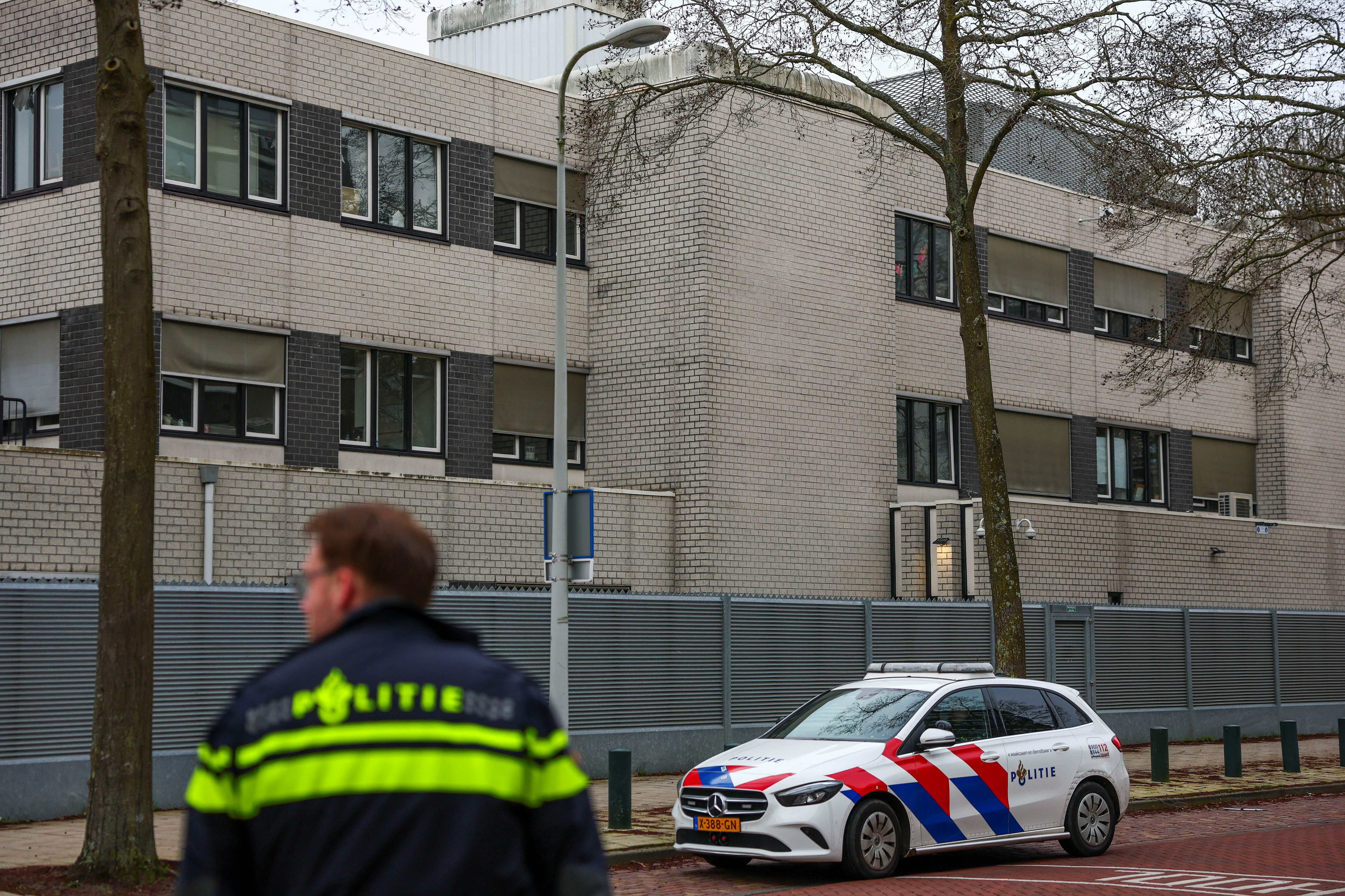 Police cordon the area around a Jewish school following an explosion, in Amsterdam