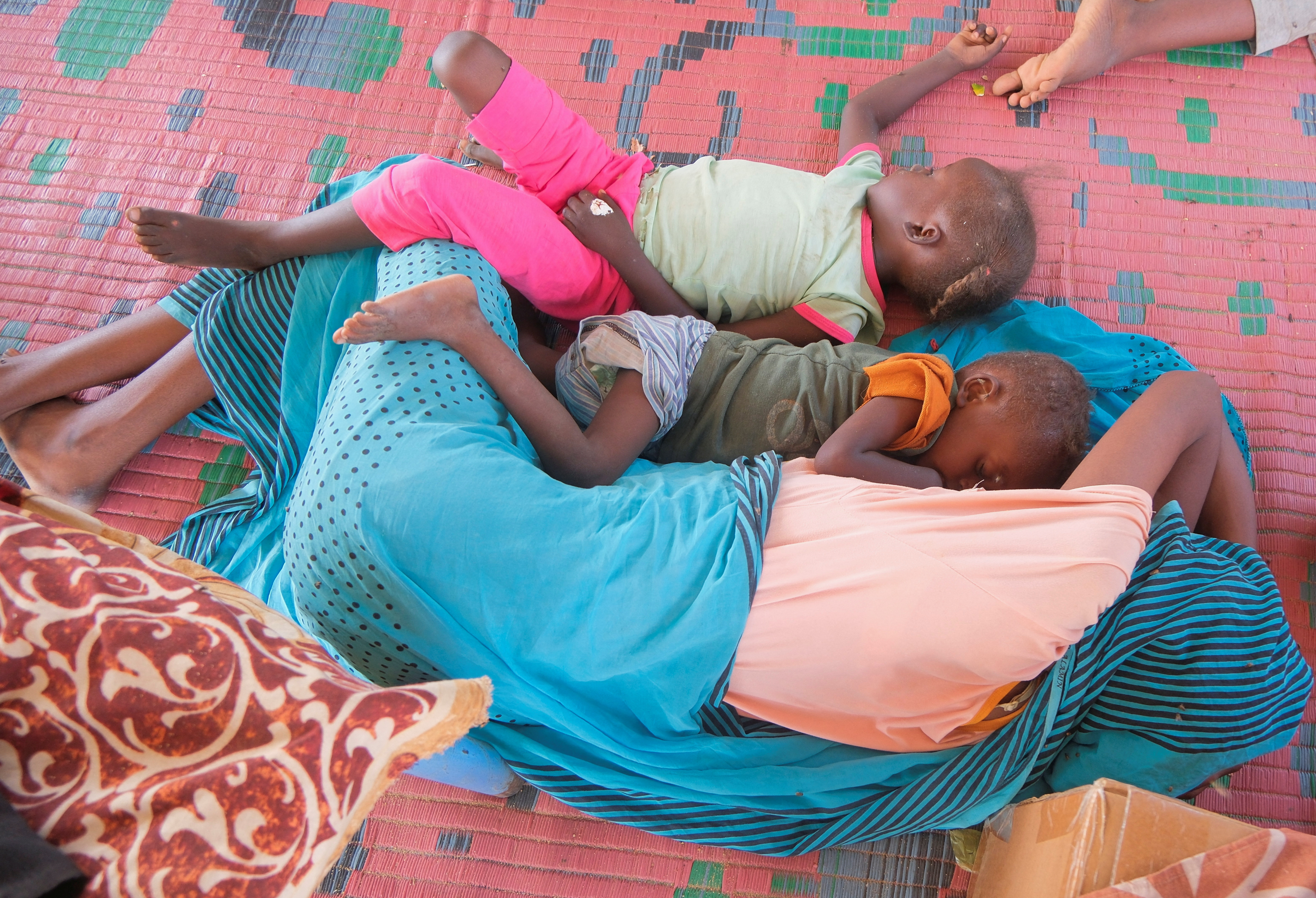 Displaced Sudanese girls who fled intense fighting in al-Fashir playing at a displacement camp in Al Dabba