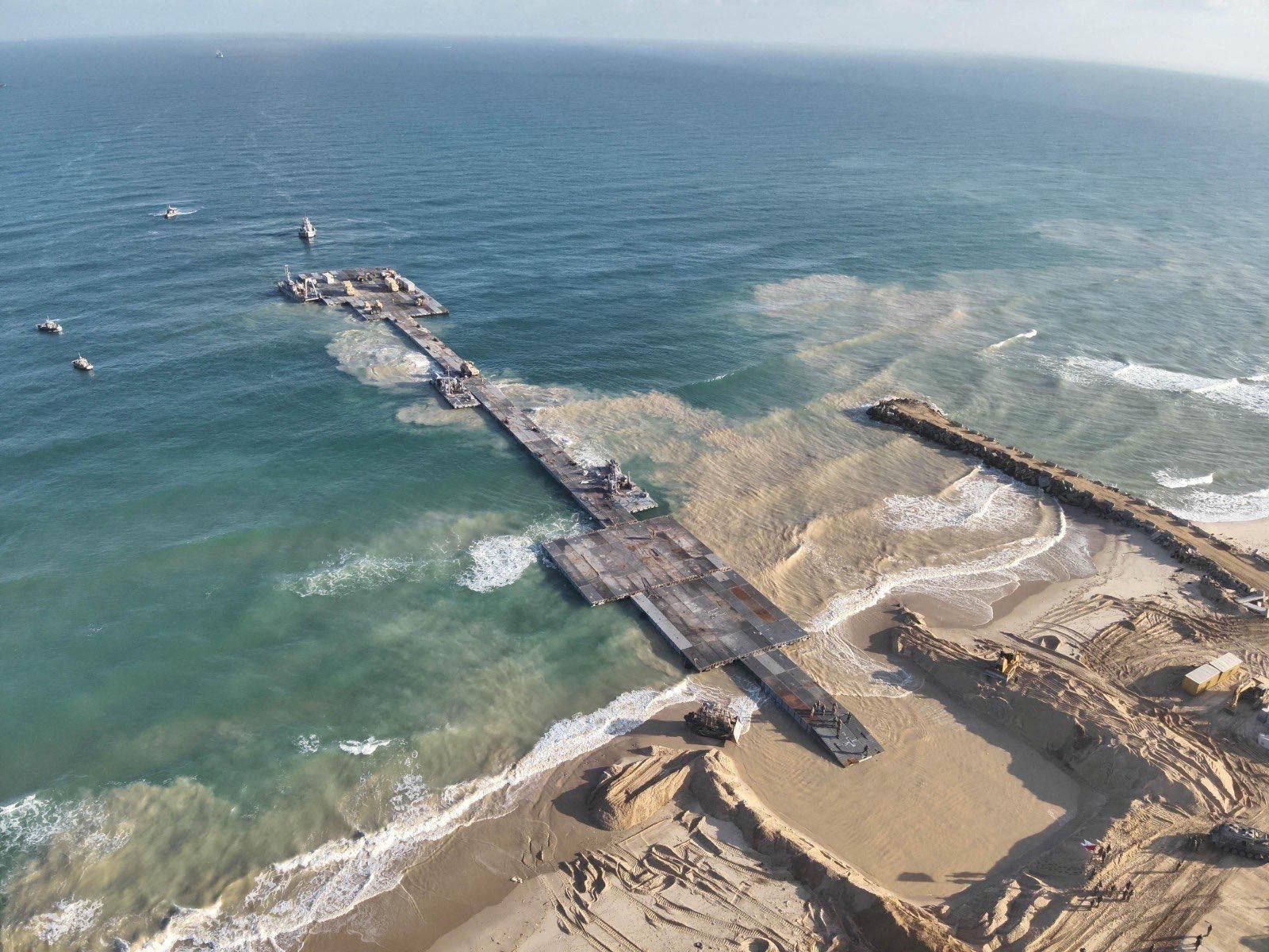FILE PHOTO: A temporary floating pier built to receive humanitarian aid in the Gaza Strip