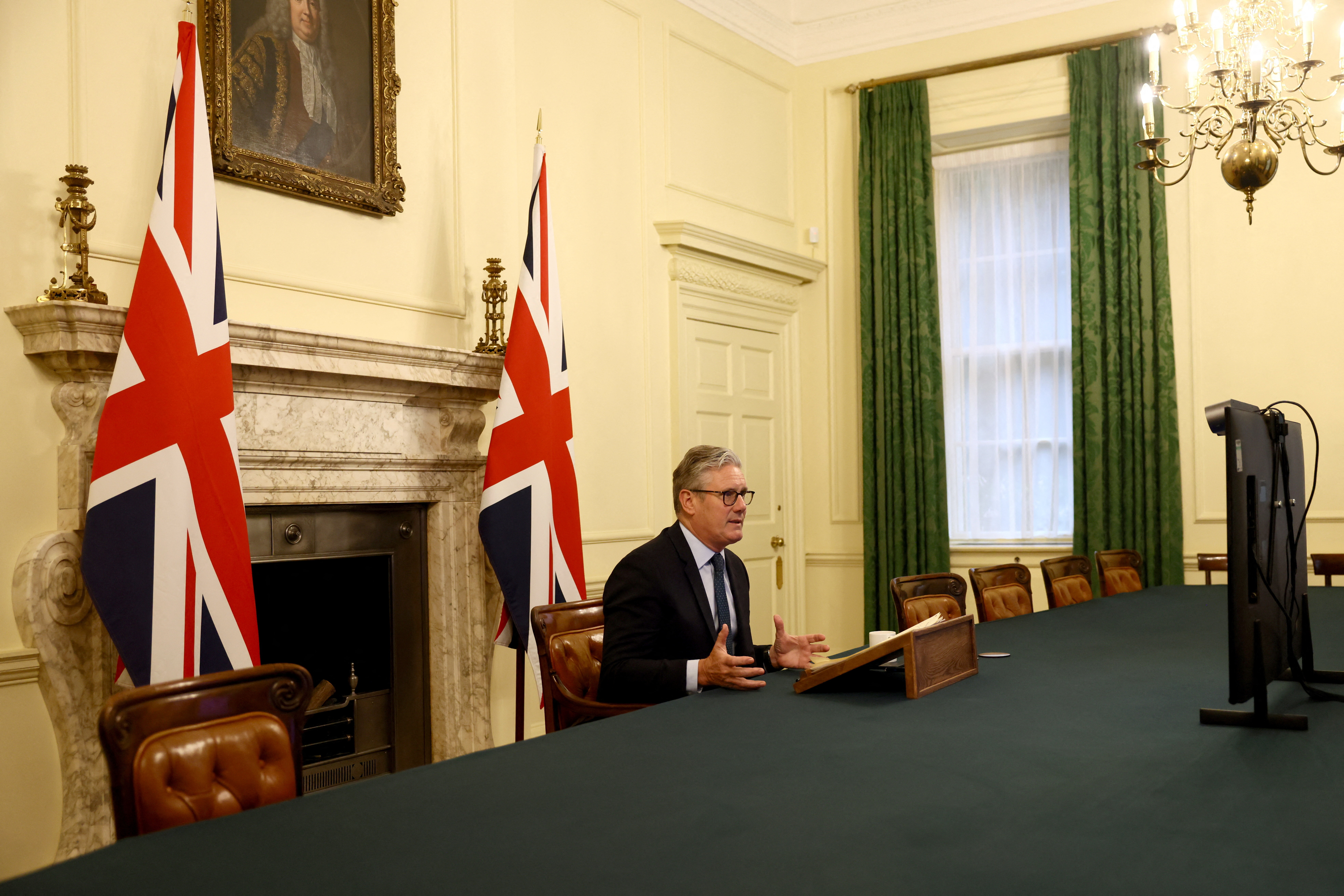 Britain's PM Starmer co-chairs the Coalition of the Willing videoconference call with European leaders on Ukraine, in London