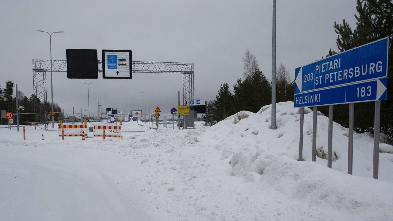 FILE PHOTO: Closed crossing on Finland's border with Russia, in Virolahti